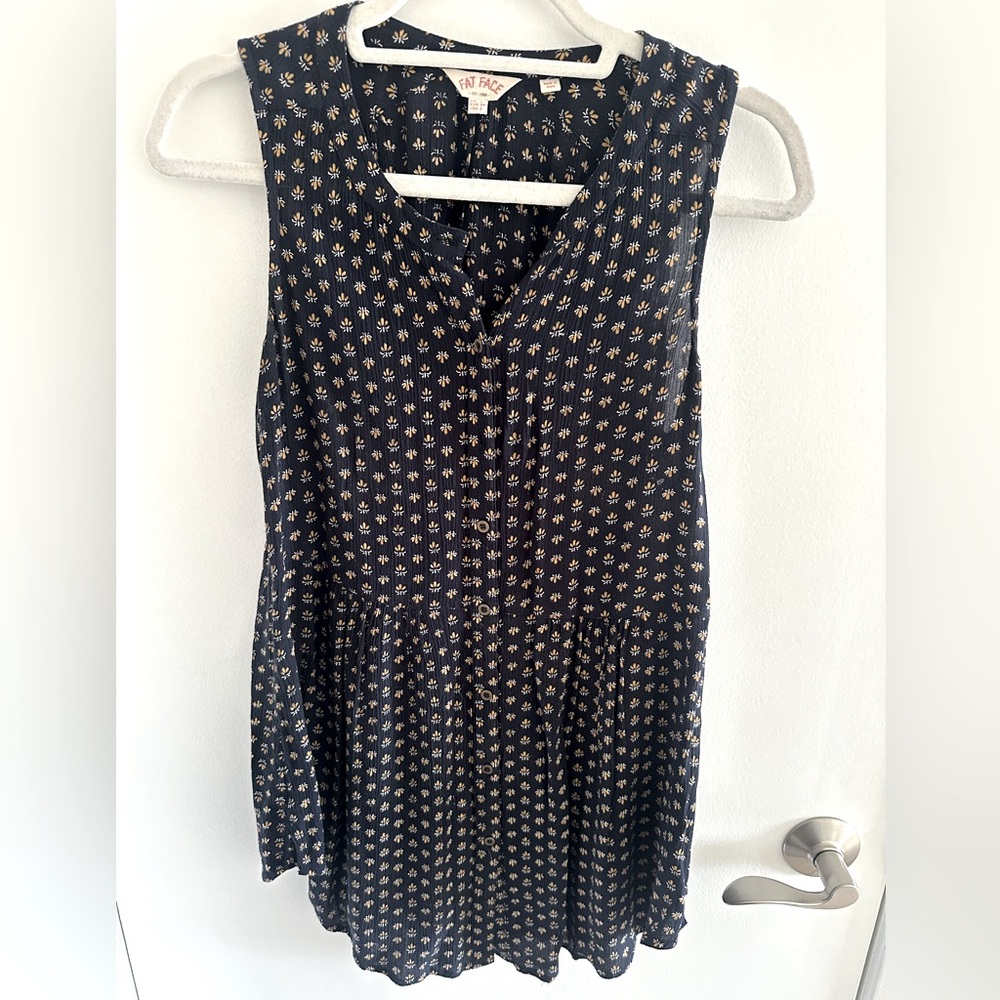 Fat Face Dark Blue Patterned Sleeveless Blouse